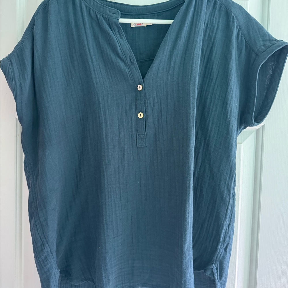 Faherty Deep Blue Button-Up Blouse - Picture 3 of 4